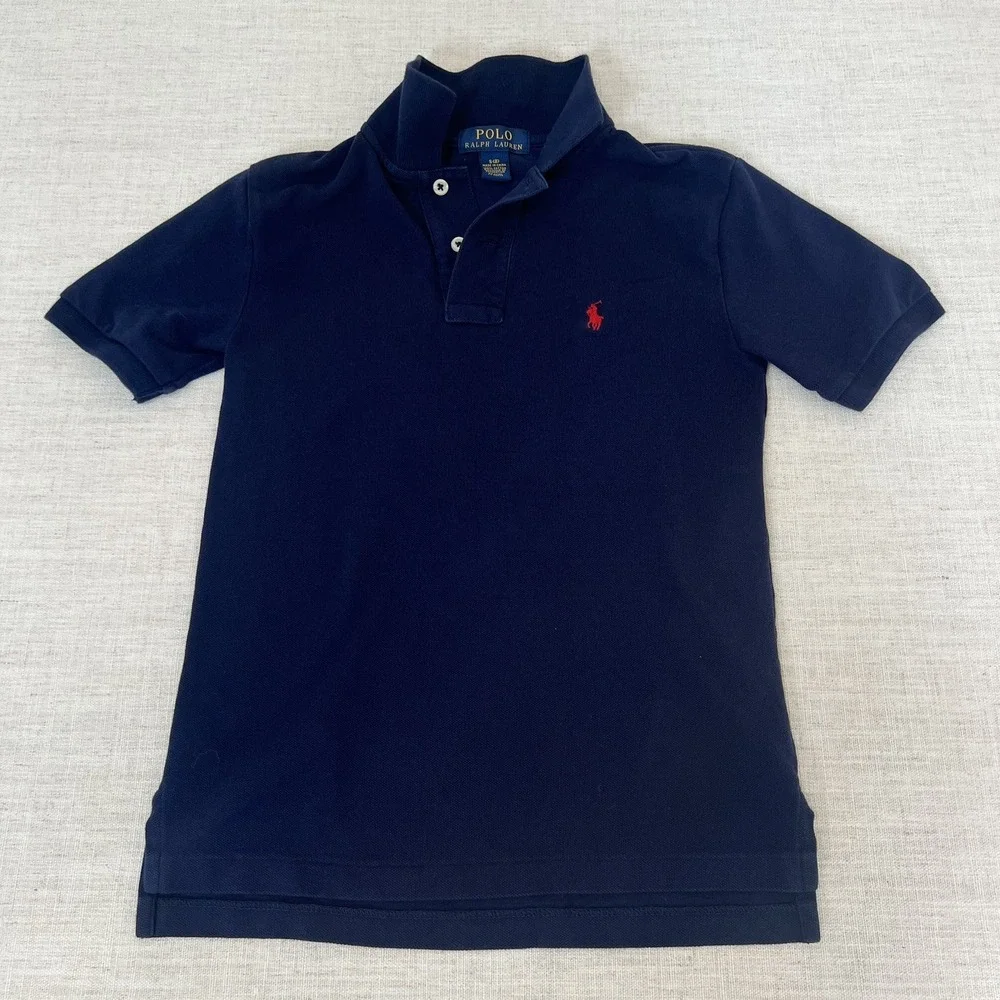 Polo Ralph Lauren Boys Navy Blue Short Sleeve Polo Shirt Size 8 Red Pony